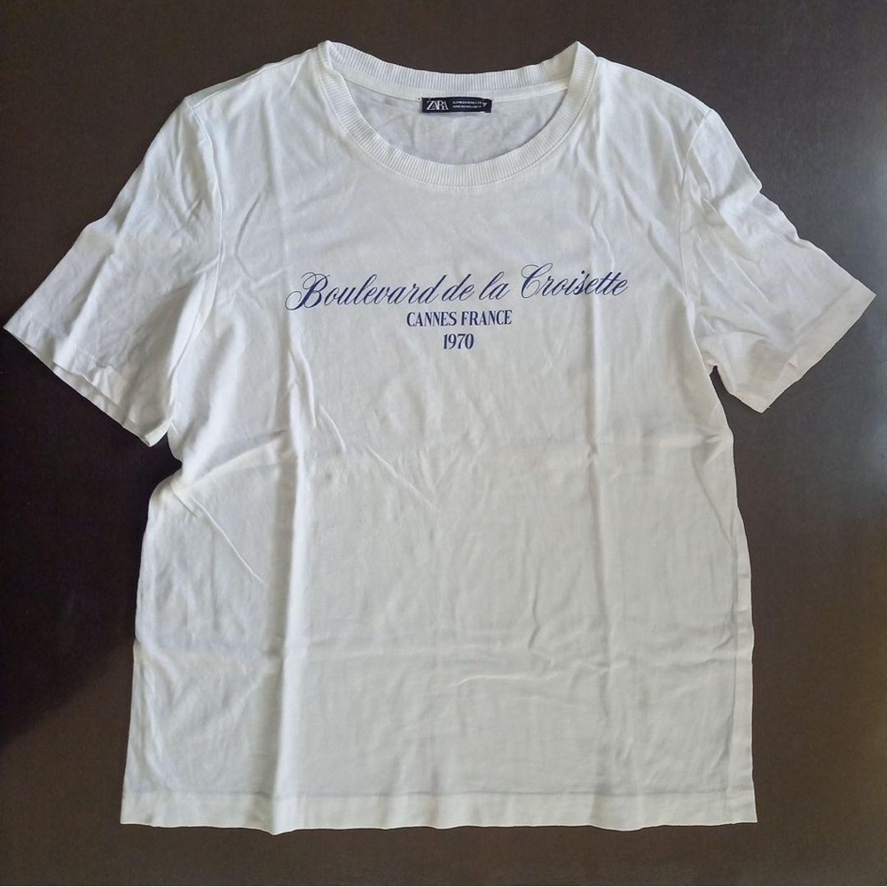 Zara Cannes France White Tee tshirt M